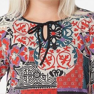 Bob Mackie Global Montage Print Boxy Top Bright Colorful Artsy Lightweight Large